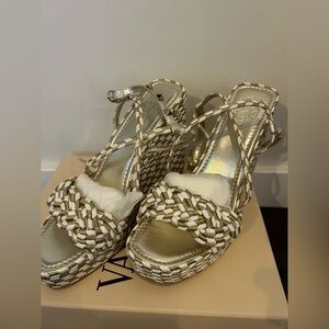 Valentino Garavani Metallic Gold Espadrille Platform Sandals – Braided Straps